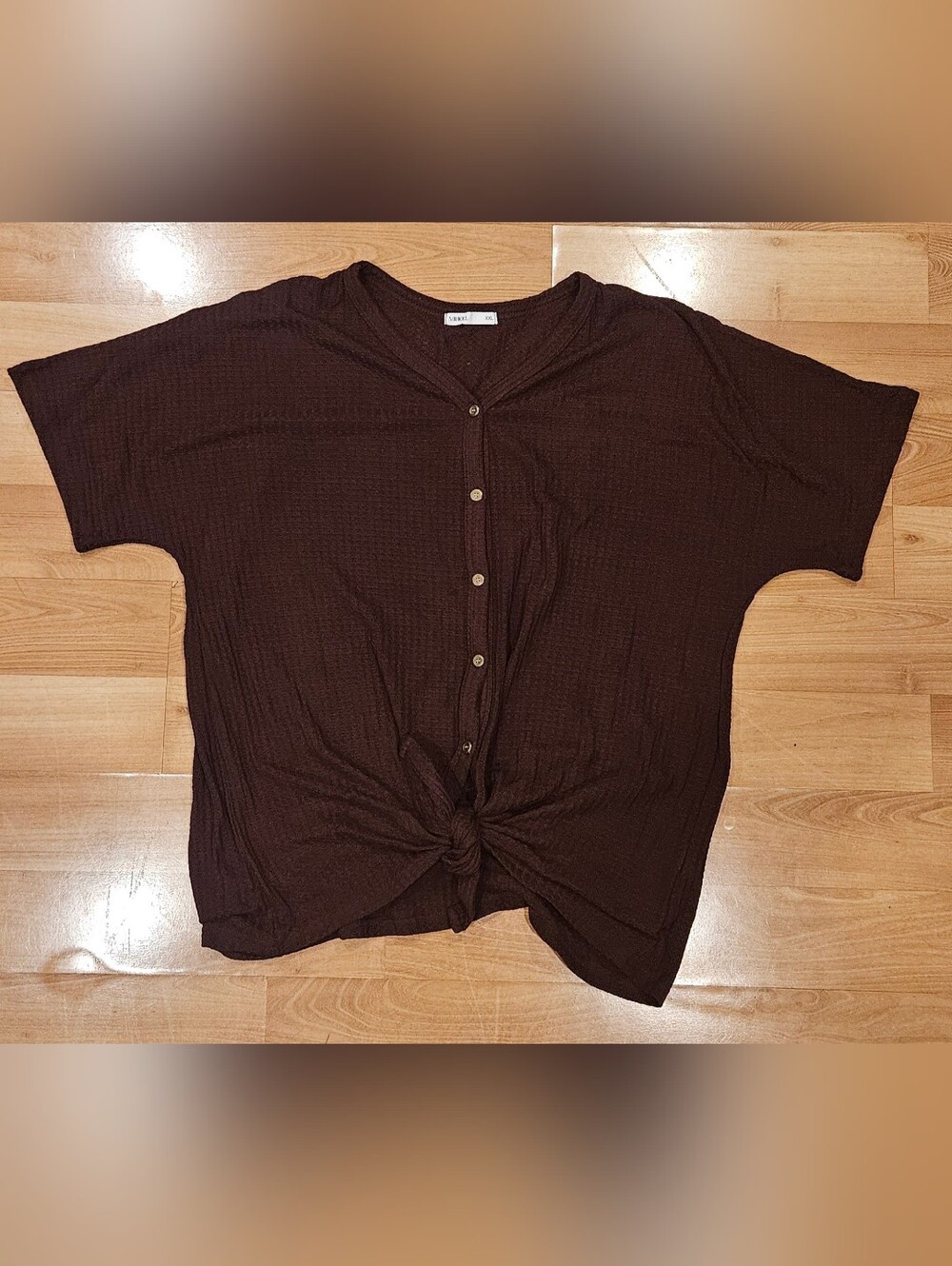 Button Front Tie-Front Short Sleeve Top